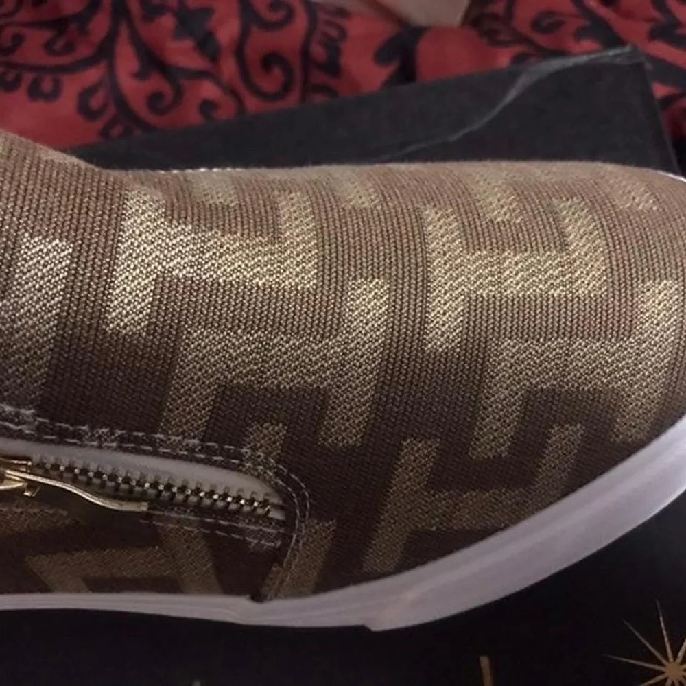 Shoe Dazzle Brown Geometric Slip-On Sneakers - Picture 3 of 3